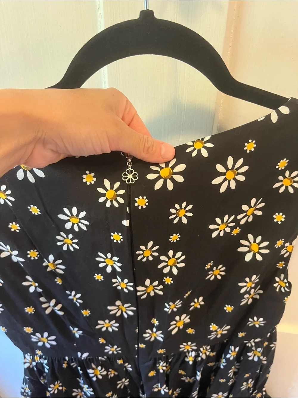Kate Spade Daisy Dots Vineyard Tiered Sleeveless Cotton Blend Mini Dress Black 6